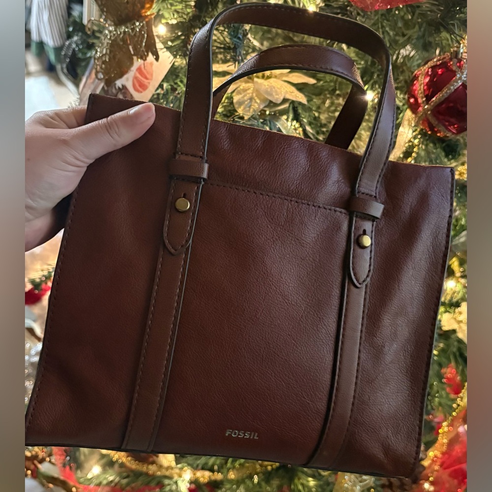 Fossil Rich Brown Leather Tote